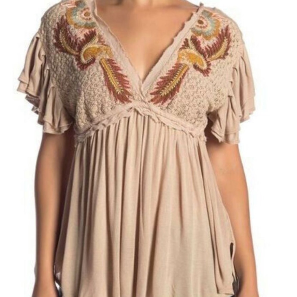 Free People sand embroidered tunic top XS